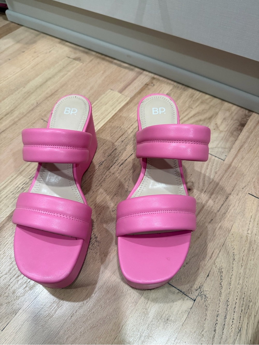 bp Bright Pink Double-Strap Block Heel Mules